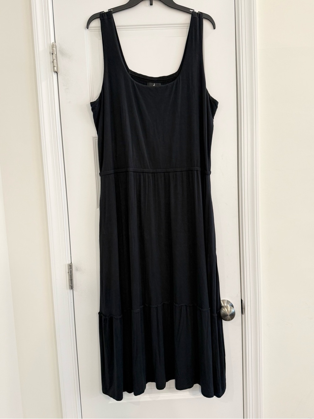 Jason Wu Black Tiered Jersey Midi Dress XL Sleeveless Smocked Back Flowy